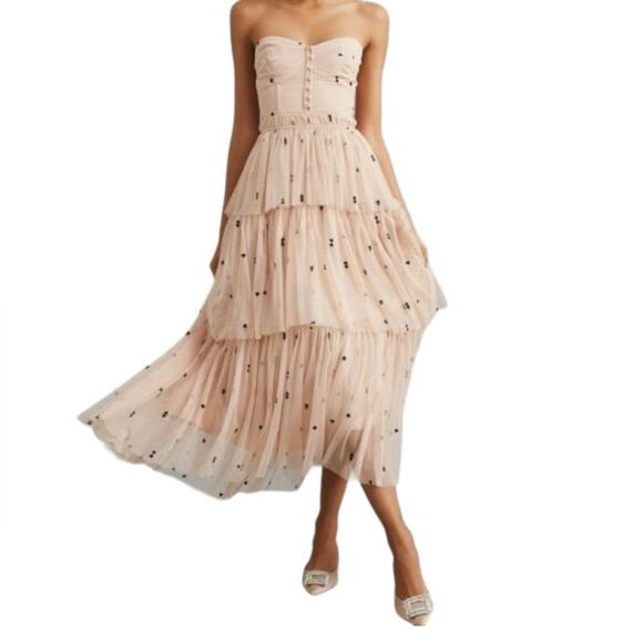 NWT Maeve Tiered Tulle Removable Straps Midi Dress Velvet Details Size 2X - Picture 8 of 13